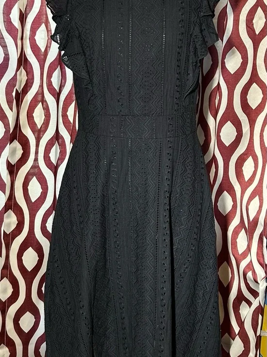 Black Midi Dress with Flutter Sleeves - Picture 2 of 6